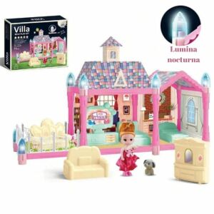 Macvi® világító játszóház, 71 darab, levehető bútorok és kiegészítők, világító funkcióval, tartós ABS műanyag, többszínű, ajándék 3+ gyermekeknek