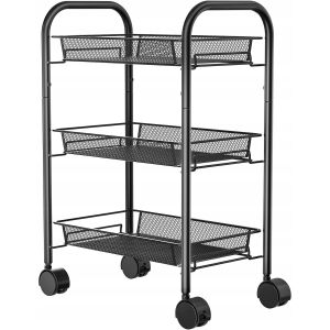 Konyhás kocsi, MACVI, 3 oszlop, fekete festett fém, 63x44x26 cm