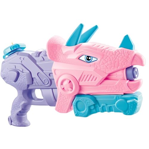 Macvi® vízipisztoly gyerekeknek, dinoszaurusz alakú, 640 ml-es tartály, 3 szórófej, ellenálló és tartós, ergonomikus kialakítású rózsaszín/modern, ideális strandra, medencébe, udvarra, 6+ éves korig.