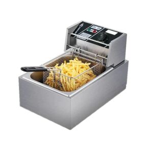 Professzionális elektromos fritőz Macvi® 6L, 2500W, rozsdamentes acél, automata termosztát, nikkelezett kosár