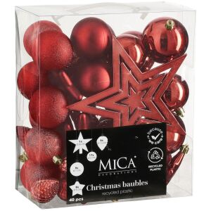 karácsonyfadísz Dekoratív Műanyag Gömbér Széf 40 Db Piros Csillámból 145630180 - Edelman