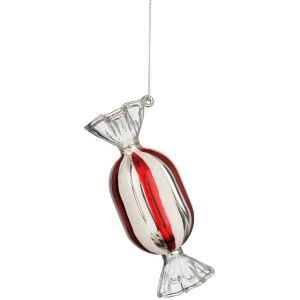 karácsonyfadísz Üveg Cukorka Golyó Forma 13Cm Csillám Ezüst