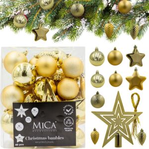 karácsonyfadísz Dekoratív Műanyag Gömbér Széf 40 Db Arany Csillámmal 145630413 - Edelman