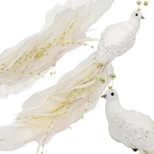 Dekoratív Madár Csipsz 38Cm Fehér Arany 145631302