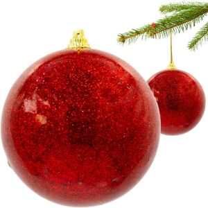 karácsonyfadísz Biztonságos Műanyag Gömb 8 Cm Piros Csillámmal