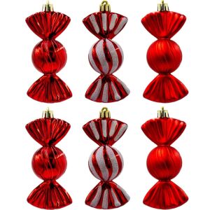 karácsonyfadísz Biztonságos Műanyag Gömb Matrix Édesség 6 Db Csillám Piros