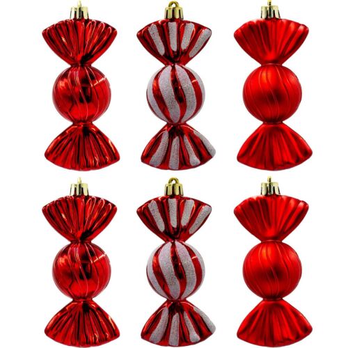 karácsonyfadísz Biztonságos Műanyag Gömb Matrix Édesség 6 Db Csillám Piros 145631747