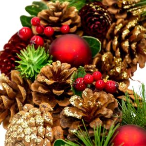 Díszkoszorú 34Cm Zöld Fenyőkkel És Csillámgolyókkal 145627353 - Edelman