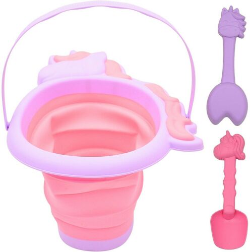 Összecsukható Homokvödör Lapáttal És Gereblyével Unicorn Rózsaszín