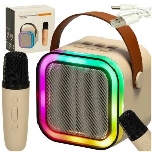 Karaoke szett mikrofonnal + hordozható hangszóró BLUETOOTH USB LED bézs