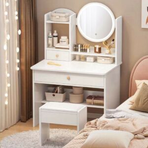 BC HT17-2 Fehér Fésülködőasztal LED Világítással és Székkel - Bútor