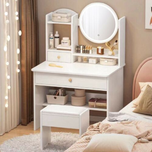 BC HT17-2 Fehér Fésülködőasztal LED Világítással és Székkel