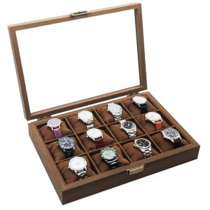 Elegáns fa tároló és rendszerező doboz 12 órához, Pufo Noble modell, barna 145651697 - Óraforgató & óratartó doboz