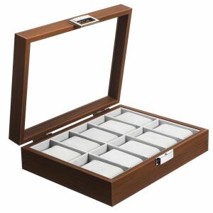 Elegáns fa tároló és rendszerező doboz 10 órához, Pufo Gentleman modell, barna 145651703 - Óraforgató & óratartó doboz