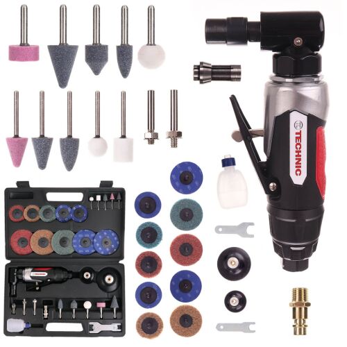 Druckluft-Winkelschleifer-Set mit Scheiben und Schleifsteinen im Koffer TC Technic AT-7034FMK mit 6 und 3 mm Spannfutter 145652140