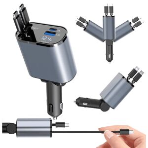 Autonabíjačka 4 v 1 s USB-C konektorom a výsuvným konektorom 120 W, rýchle nabíjanie, 80 cm 145652298 - Nabíjačky do auta