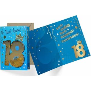 KUKARTKA Bilet okolicznościowy confetti 18 urodziny niebieski z koroną KNF-033 145656856 - Decoratii si echipamente pentru petreceri