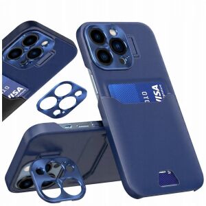 Bőr állványos tok Samsung Galaxy S23 ház kártyatartóval állvánnyal kék