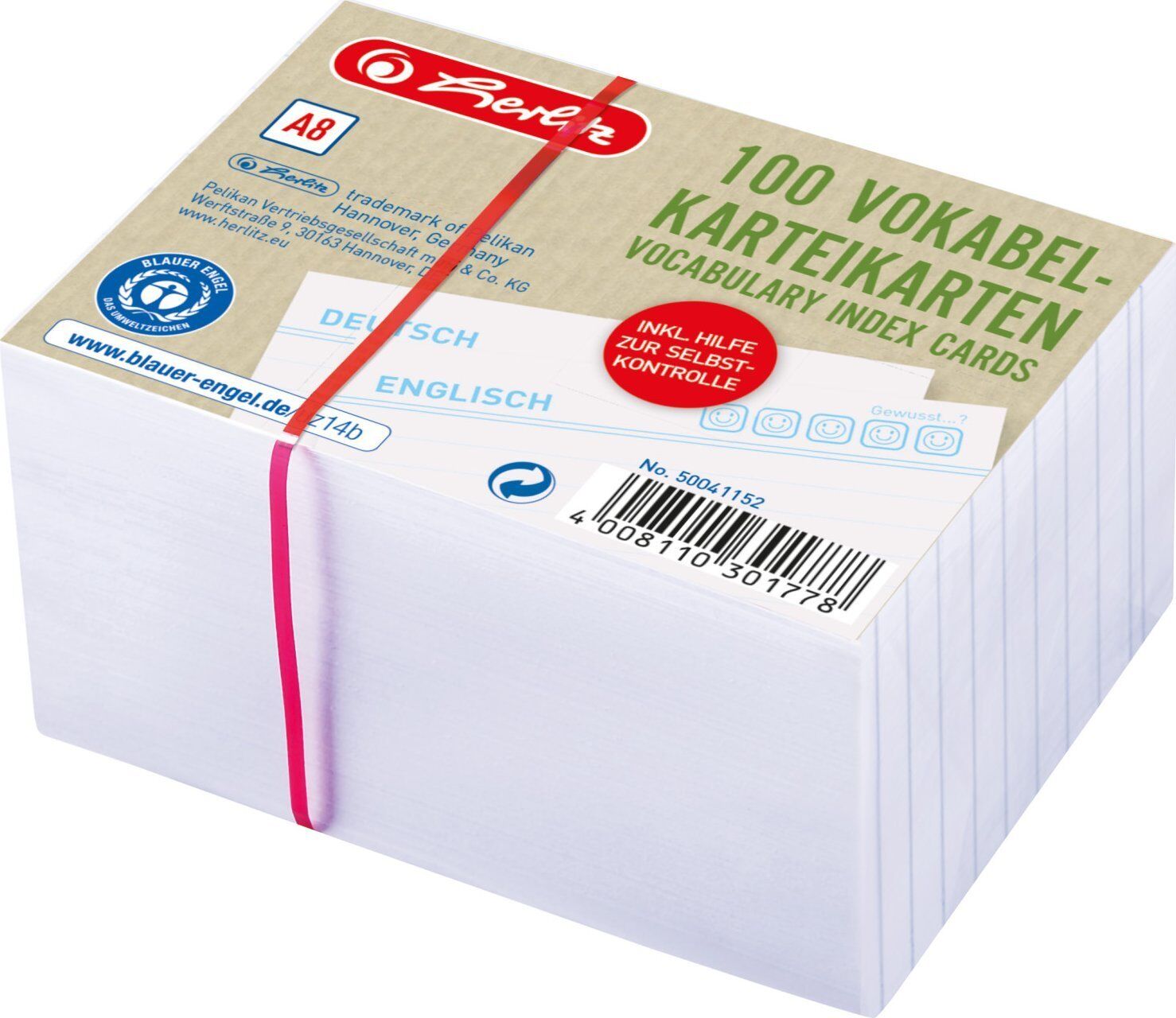 Herlitz karta indeksowa A8 słownictwo z podszewką biała Bl.Engel 100