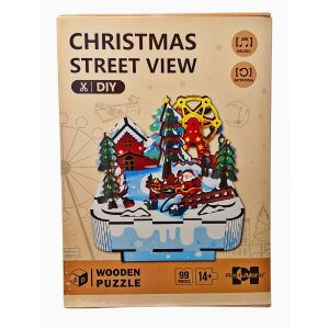 Fából készült 99 darabos 3D karácsonyi jelenet kirakó mozgó alkatrészekkel zenekládás