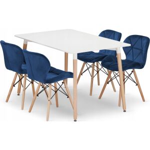 Leobert szett téglalap alakú asztal ADRIA 120x80 fehér+4 szék LAGO sötétkék