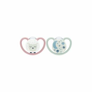 NUK Space Night Silikon-Schnuller 6-18M, 2 St, rosa/mint 145660180 - Füttern