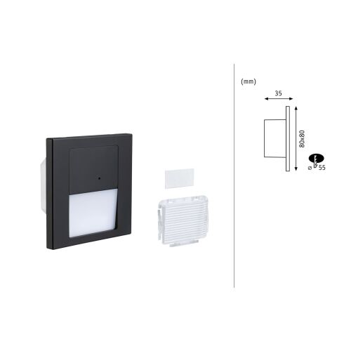 TSARO LED mennyezeti lámpa mozgás- és szürkületérzékelővel, négyzet 1x1, 80 lm, 2700 K, IP20, 230 V, fekete matt / műanyag 145660557