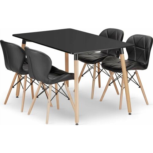 Leobert szett téglalap alakú asztal ADRIA 120x80 fekete+4 szék LAGO fekete öko-bőr 145661234