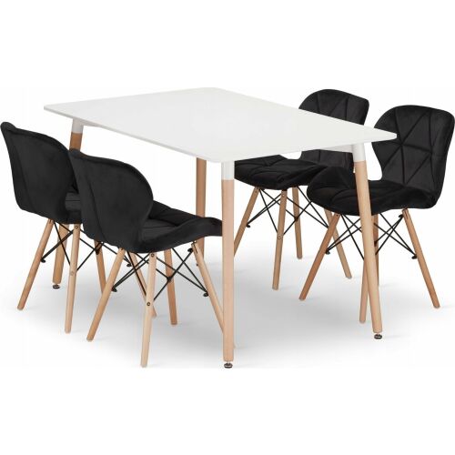 Leobert szett téglalap alakú asztal ADRIA 120x80 fehér+4 szék LAGO fekete 145661239