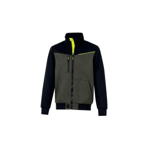 Kapucnis pulóver cipzáras - Molton poliészter pamut újrahasznosított, Khaki-fekete, méret: S, SWABIKAPT