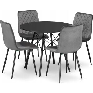 Leobert szett kerek asztal TODI 80 fekete+4 szék TURIN sötétszürke