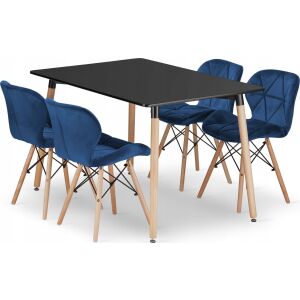 Leobert szett téglalap alakú asztal ADRIA 120x80 fekete+4 szék LAGO sötétkék