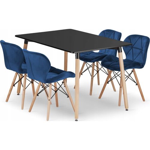 Leobert szett téglalap alakú asztal ADRIA 120x80 fekete+4 szék LAGO sötétkék 145663904