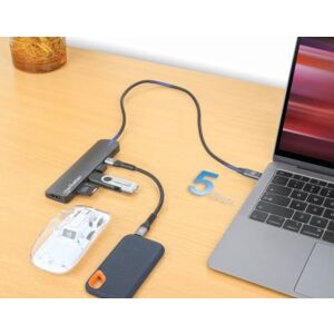 MANHATTAN USB-C dokkoló állomás 7v1, 1xHDMI, 2xUSB-C, 2xUSB, SD kártyaolvasó, szürke