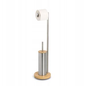 Toaletapapír-tartó és WC-kefe ORVO, bambusz és rozsdamentes acél