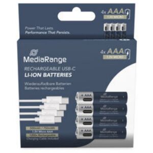 MediaRange újratölthető USB-C Li-ION AAA 1,5V akkumulátor 4 db