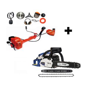 Promóciós csomag DDT KRISTAL benzinmotoros láncfűrész, 2 ütemű motor, 2 kés + 2 lánc, 7 LE, 58 cm3, 50 cm-es kés, magnézium indítómotor, Easy-Start + DDT bozótvágó DDT-0043, 6,5 LE, 51,7 cm3, 145672980 - DDT