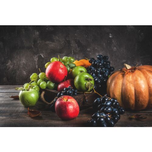 Média Food 1 vászonkép csendélettel, almákkal, szőlővel és tökkel. - Falikép
