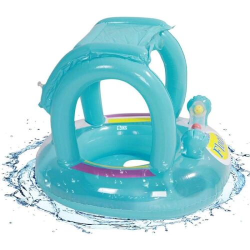 SIKS felfújható bébimedence tetővel, borulásgátló funkcióval, gyűrűs medence napellenzővel, méretek 62 cm átmérő x 66 cm magasság, kék