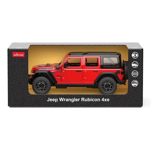 Jeep Wrangler Rubicon 4XE modellautó, piros, 1:32 méretarányú, öntött autó