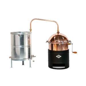 DES pálinkafőző 35 L keverővel, bilincses zárással, horganyzott, spirálcsöves 50 L-es hűtővel 145705858 - Pálinkafőző