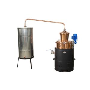 DES pálinkafőző 100 L elektor. keverő motorral, bilincses, leeresztőcsappal, horganyzott spirálcsöves 200L hűtő 145705911 - Pálinkafőző