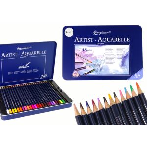 Set de creioane acuarelă în cutie metalică albastru închis, 48 de bucăți 145713006 - Creioane colorate
