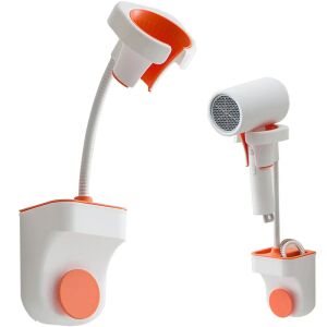 Suport ajustabil de perete pentru uscător de păr și agățătoare pentru cap de duș, alb-portocaliu 145717090 - Accesorii baie