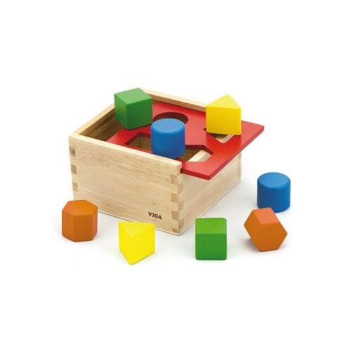 Viga fa formakereső doboz színes geometriai formákkal - Formaválogató játék