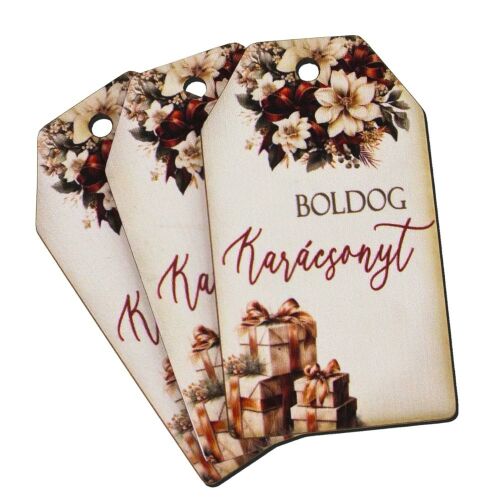 Nyomtatott dekorkarton - Boldog karácsonyt krém-barna táblák 3db/cs 145734082 - Dekorkarton