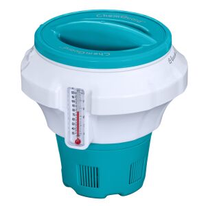 ChemGuard Bestway vegyszeradagoló medencékhez, átmérője 17.5 cm, magassága 18.6 cm, hőmérővel, állítható nyílással, akár 7.6 cm átmérőjű tablettákhoz, kék/fehér 145739275 - Élményelem