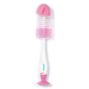 BabyOno bottle brush with sponge and suction cup, pink - Babies & Toddler