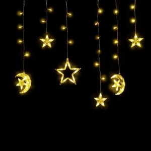 Entac Karácsonyi Függöny IP44 WW 135 LED 12db Dísz Csillag és Hold 8F + időzítő 3x0,7m IR távirányítóval (ECCL-135WW-SM) 145749759 - Entac