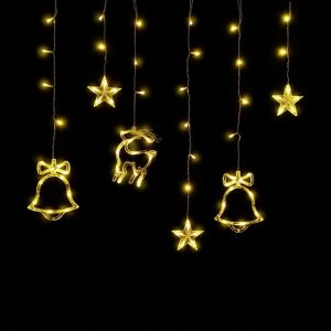 Entac Karácsonyi Függöny IP44 WW 135 LED 12db Dísz Csengő és Rénszarvas 8F + időzítő 3x0,7m IR távirányítóval (ECCL-135WW-BD) 145749792 - Entac